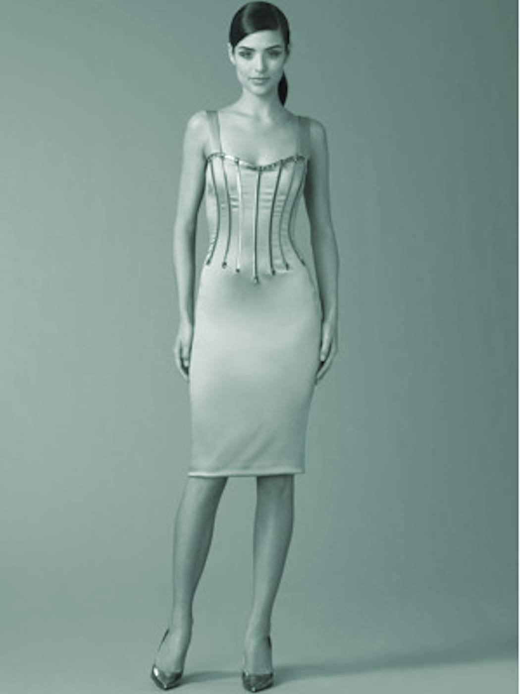 Dolce & Gabbana Silver Grey Stretch Silk Leather Dress In New Condition In Switzerland, CH