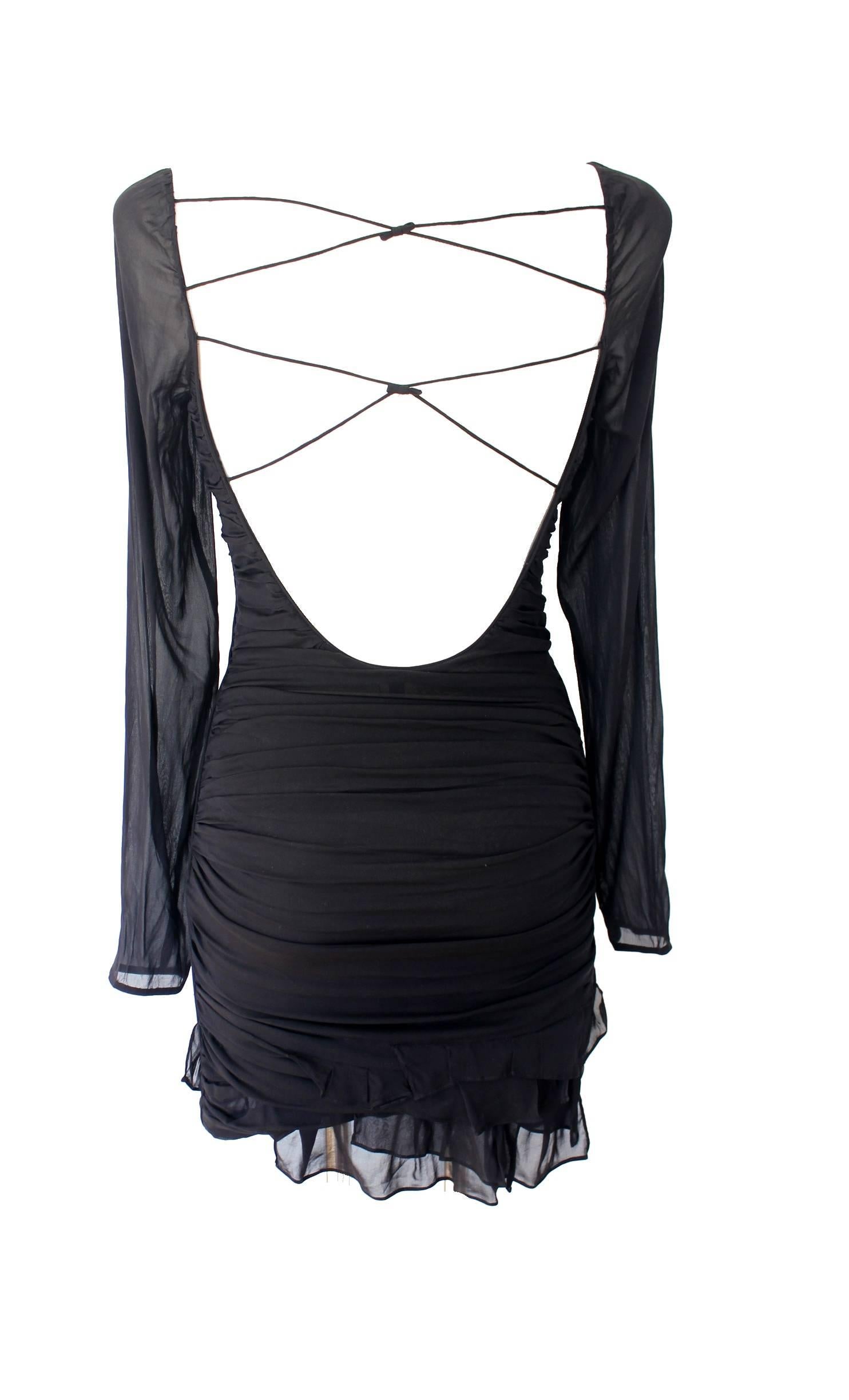 Gucci Tom Ford Spring 2003 Black Ruched Silk Dress In Excellent Condition In Switzerland, CH