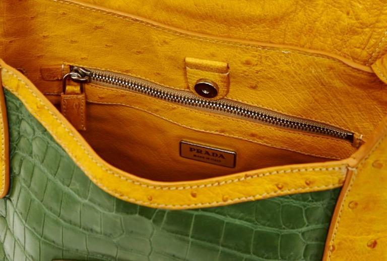 Prada Green Alligator and Yellow Ostrich Skin Handbag at 1stDibs