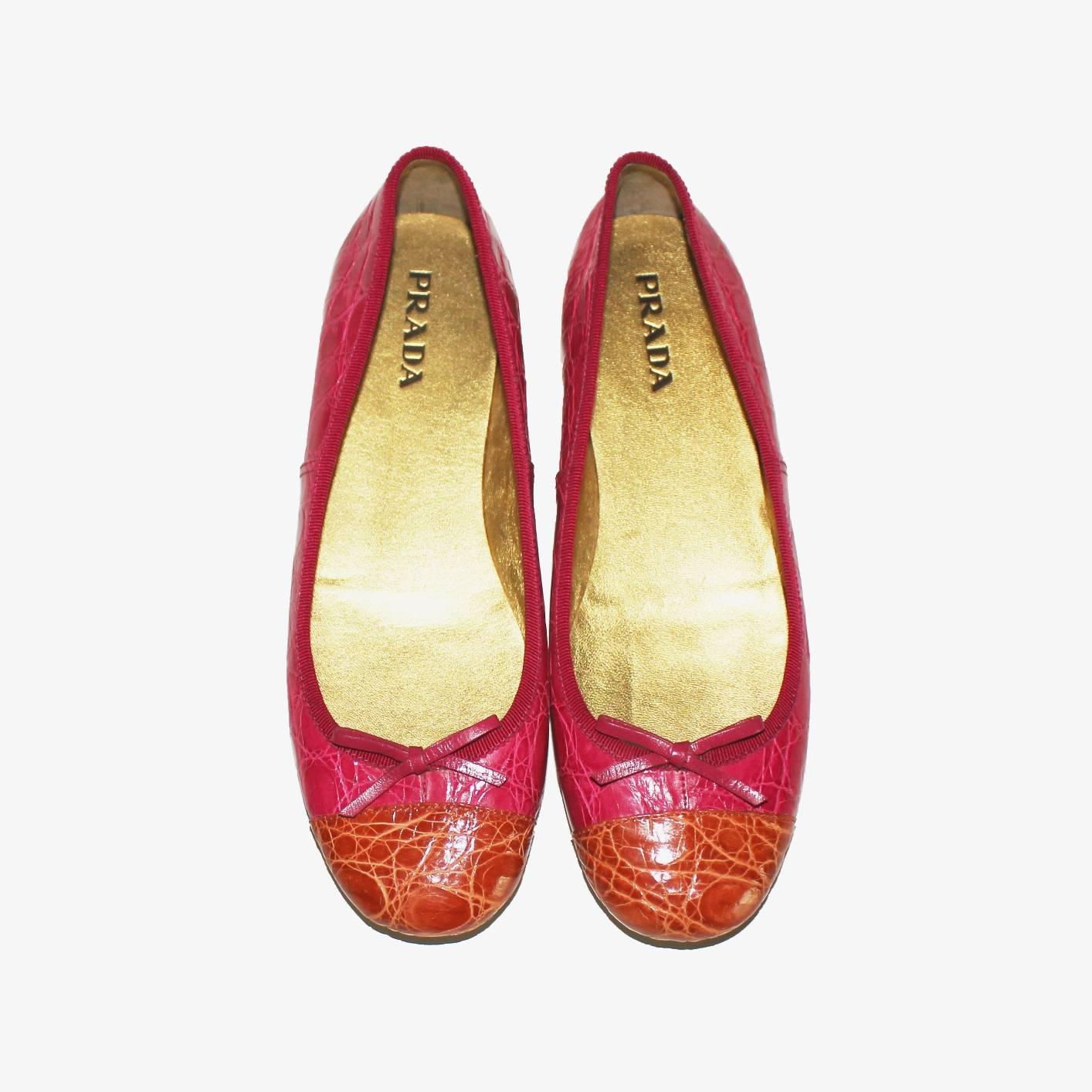 BN PRADA CROCODILE BALLET FLATS

Condition: New with PRADA dustbag
DETAILS:

    A PRADA signature piece and timeless classic that will last you for years
    Bi-color exotic crocodile leather - no print!
    Gold-metallic leather lining
   