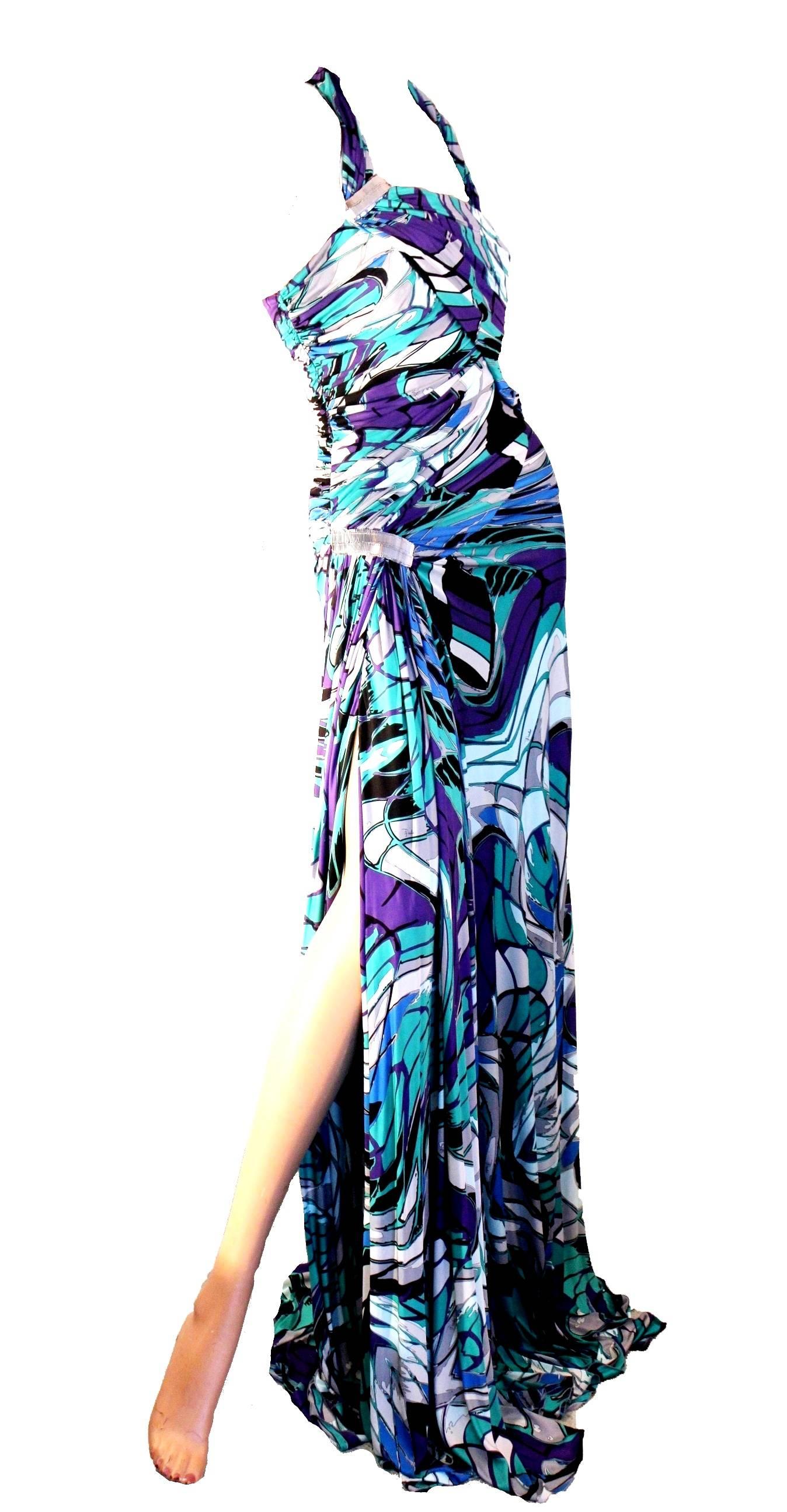 Emilio Pucci Draped Signature Print Silk Evening Gown Maxi Dress 2