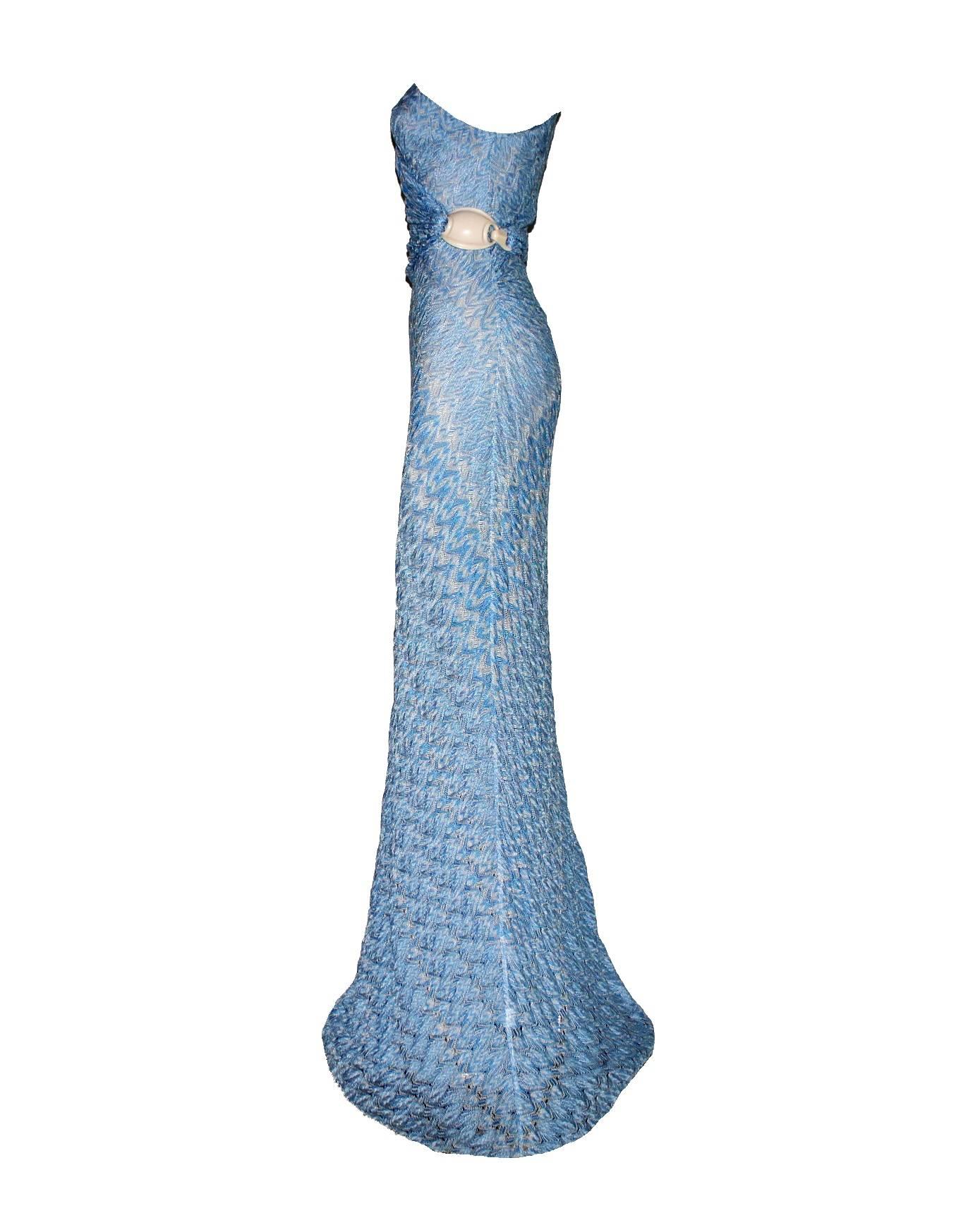 Missoni Aqua Crochet Knit Evening Gown at 1stDibs