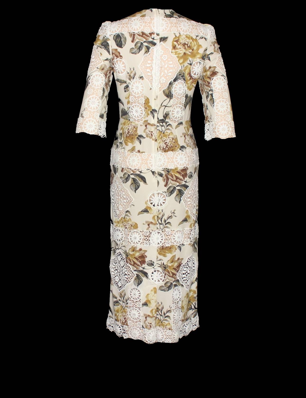 Beige Dolce & Gabbana Floral Silk And Lace Dress Gown