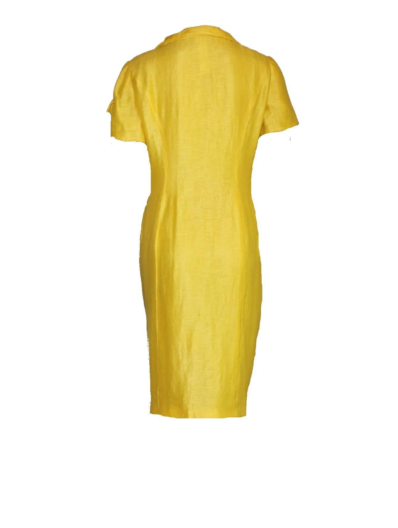 Jaune Robe d'été Gianni Versace Couture en soie et lin jaune, taille 40, années 1990 en vente