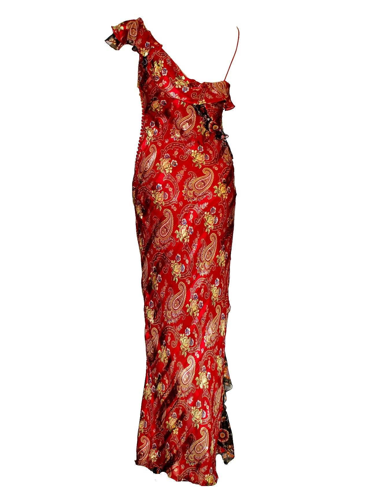 Red Fantastic Christian Dior Paisley Ruffled Silk Gown Dress