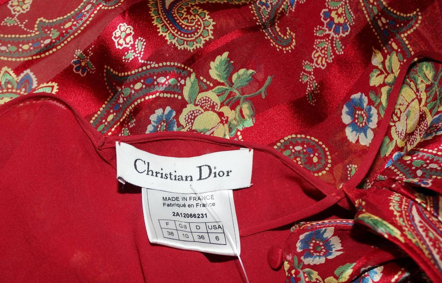 Fantastic Christian Dior Paisley Ruffled Silk Gown Dress at 1stdibs