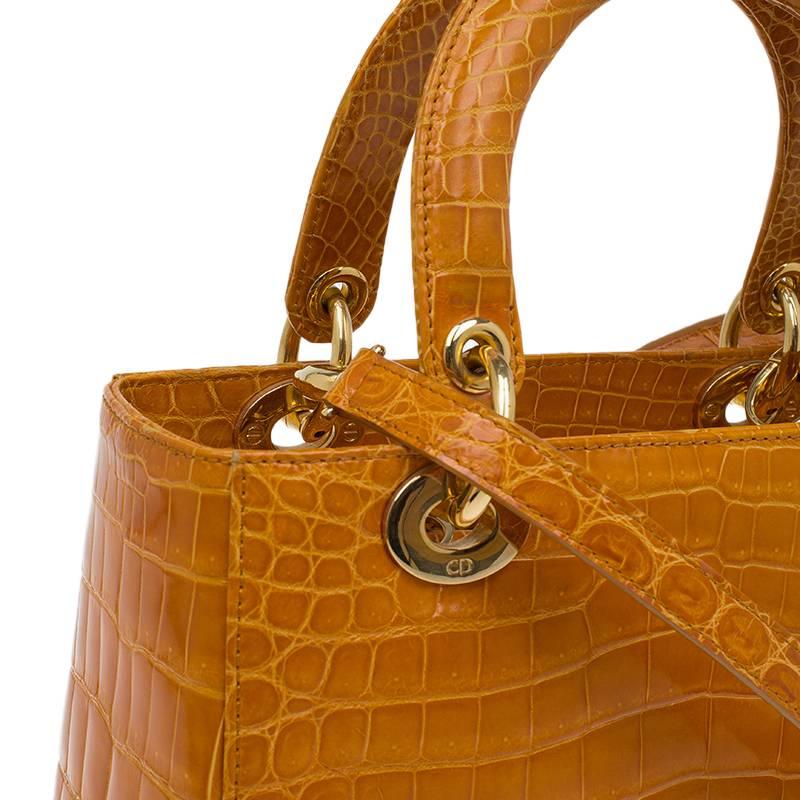 Rare Christian Dior Lady Bag Caramel Alligator Skin In Excellent Condition In Switzerland, CH