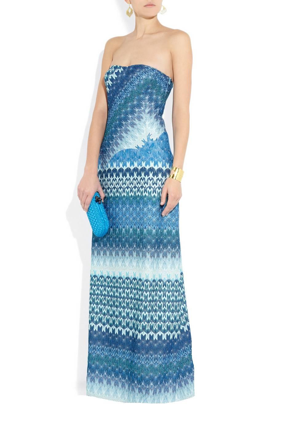 Missoni Metallic Seafoam Blue Crochet Knit Corset Evening Gown 2