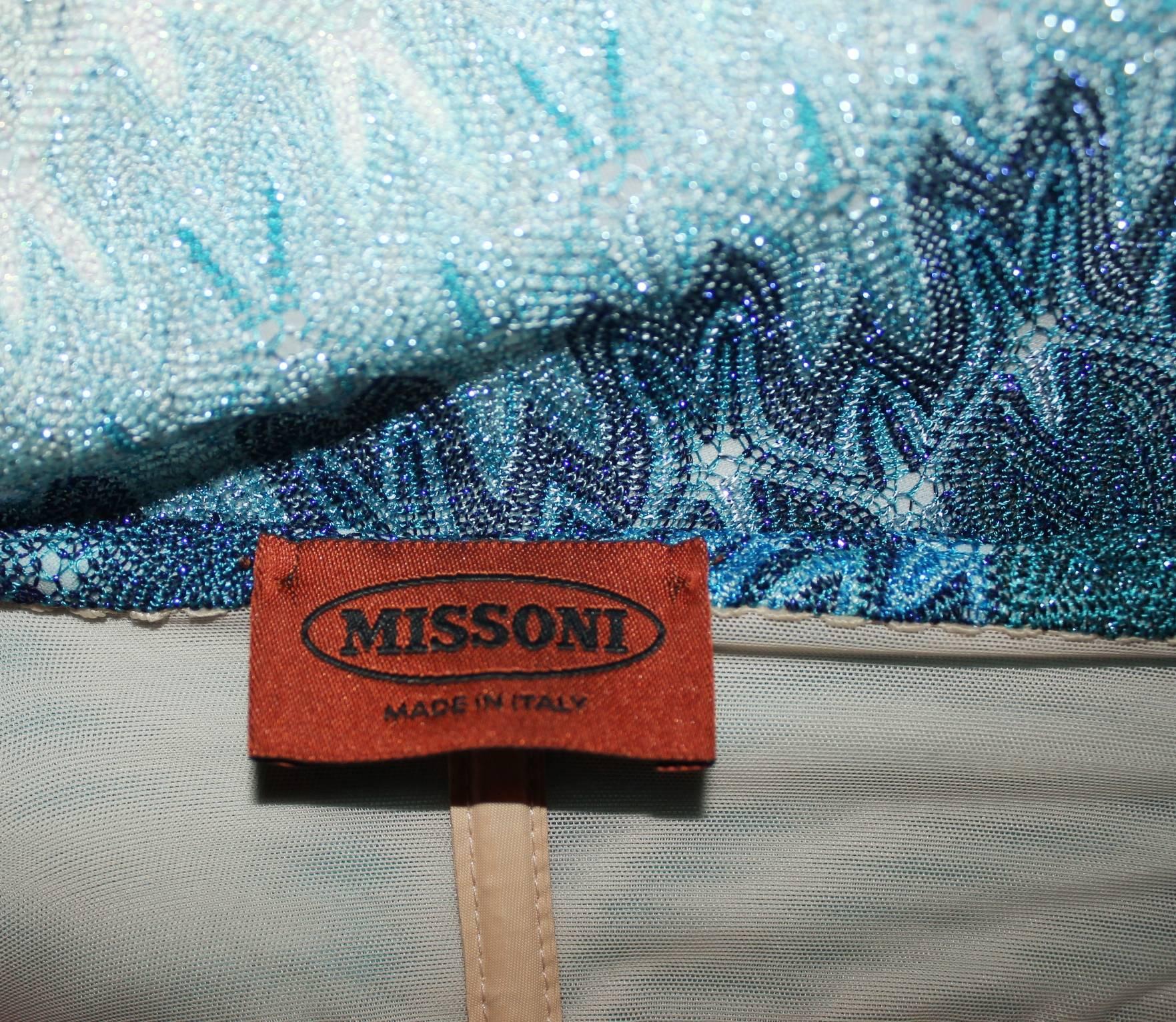 Missoni Metallic Seafoam Blue Crochet Knit Corset Evening Gown 1