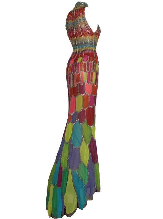 Breathtaking Atelier Versace Multicolor Beaded Silk Evening Mermaid