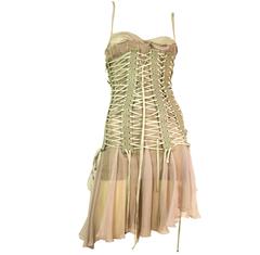 Iconic Dolce & Gabbana Lace Up Cage Leather & Silk Corset Dress