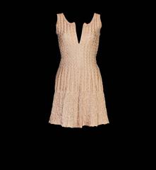 Gorgeous Nude Tan Alaia 3D Crochet Knit Zip Front Mini Dress