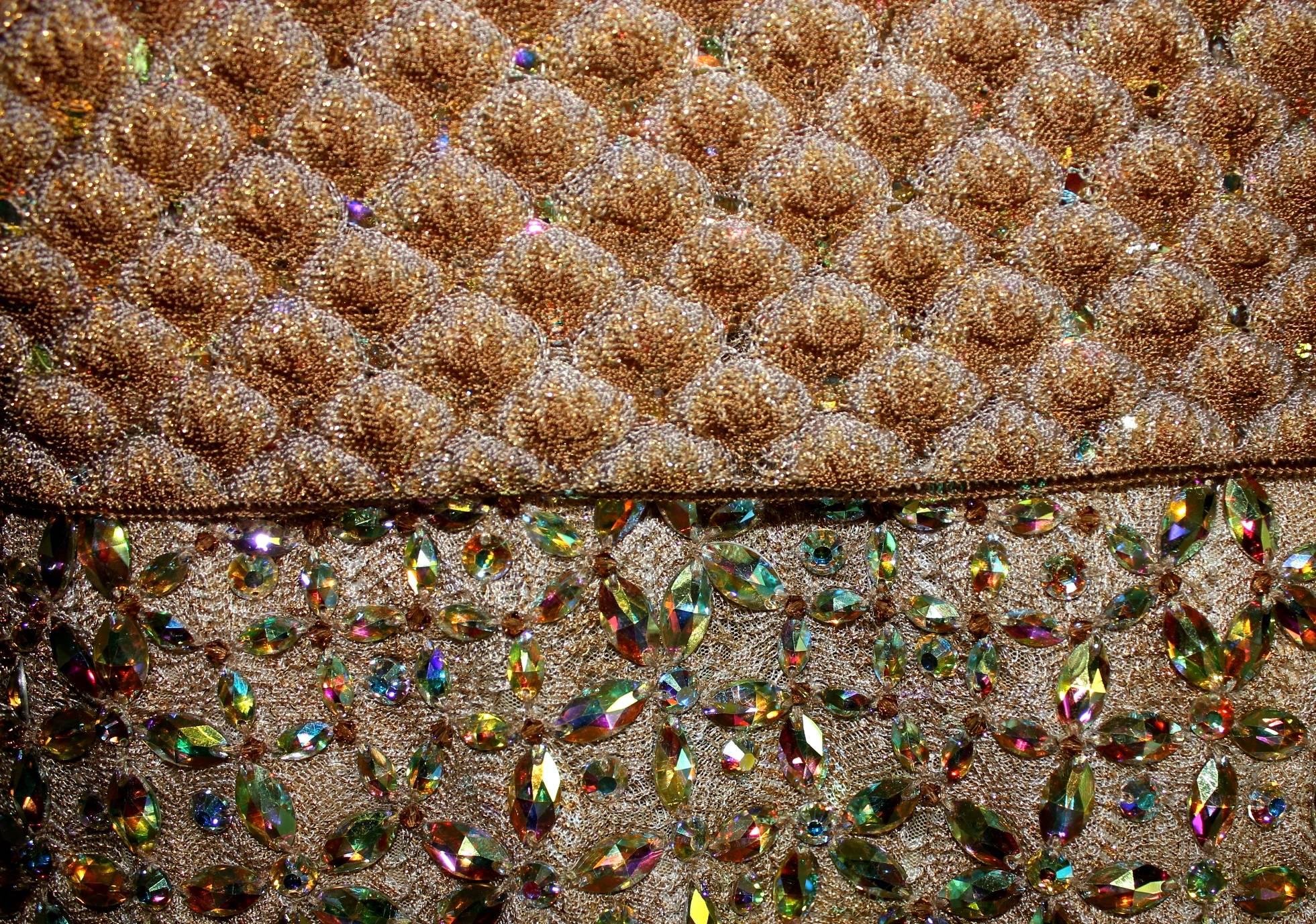 Women's Missoni Gold Metallic Crochet Knit Beaded Crystal Dress
