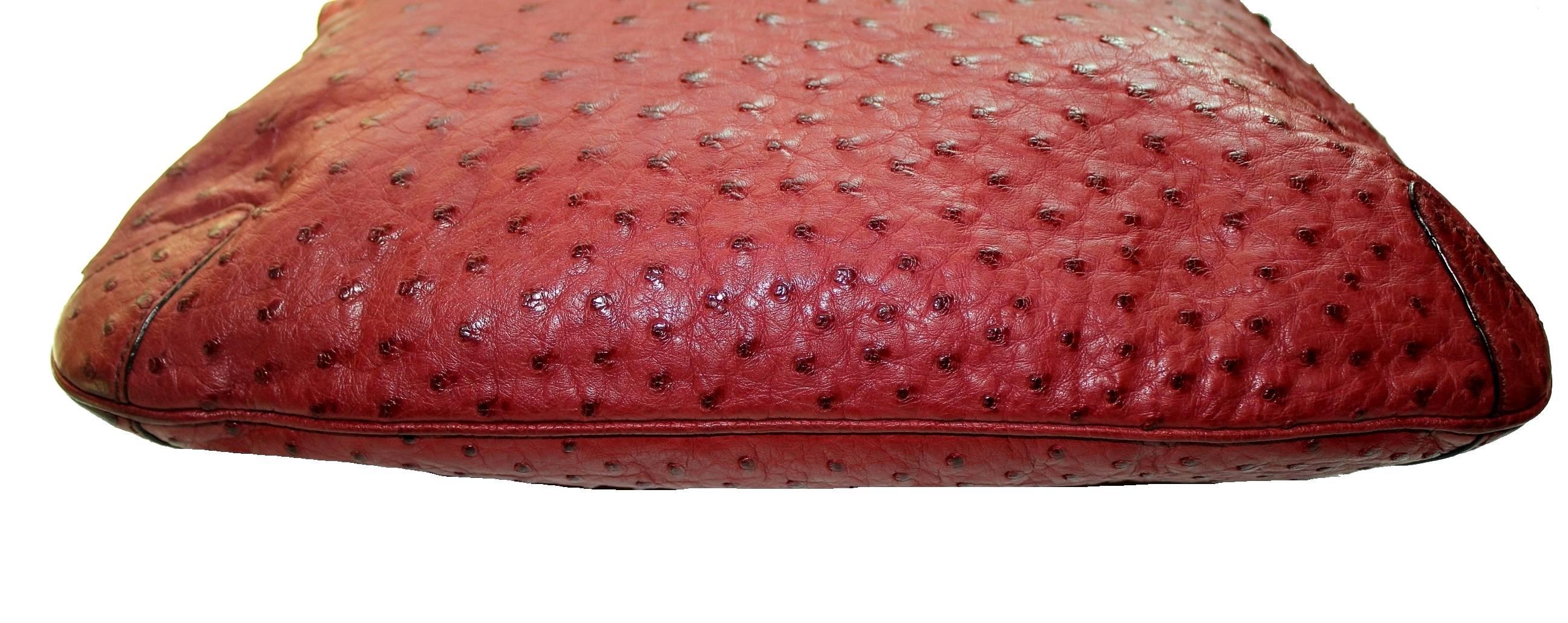 Red Stunning Gucci Ostrich Skin Horsebit Detail Shoulder Bag