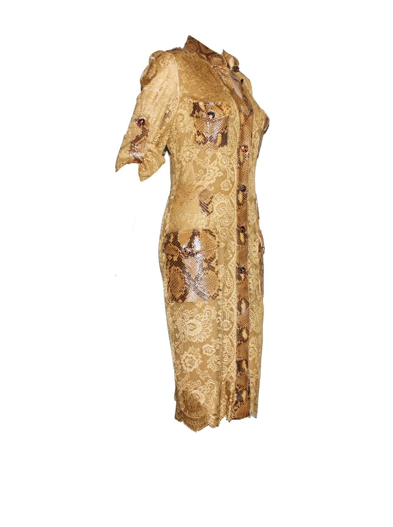 Brown Unique Dolce & Gabbana Python Snakeskin Lace Tortoise Dress Gown