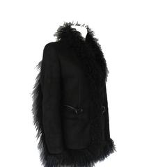 Gucci Black Shearling Lamb Suede Leather Fur Jacket Coat