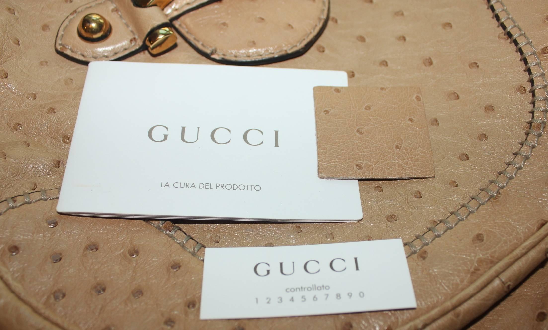 Exotic XXL Gucci Ostrich Skin Horsebit Detail Shoulder Bag 2