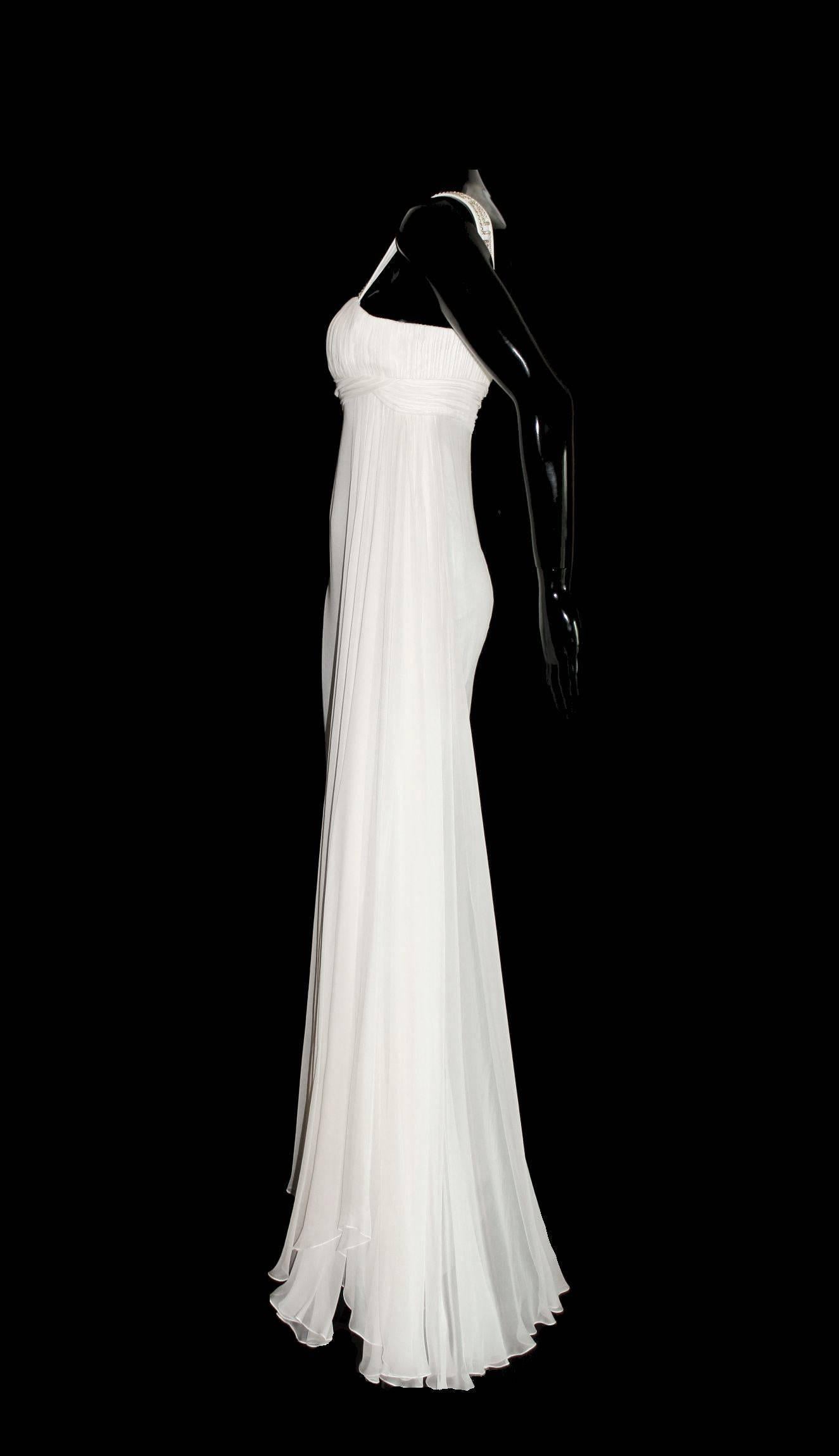 Gray UNWORN Versace Silk Chiffon Crystal Grecian Meander Bridal Wedding Gown Dress 38