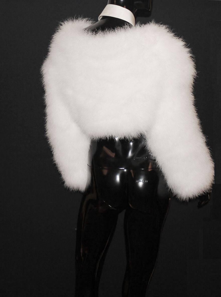 GORGEOUS

GUCCI BRIGHT WHITE MARABOU FEATHER JACKET

FROM TOM FORD'S LAST SUMMER COLLECTION FOR GUCCI IN 2004

COLLECTOR'S PIECE

SHOWN ON RUNWAY SHOW SS 2004 AS WELL AS IN THE GUCCI AD CAMPAIGN

ONLY VERY FEW PIECES MADE
SOLD OUT