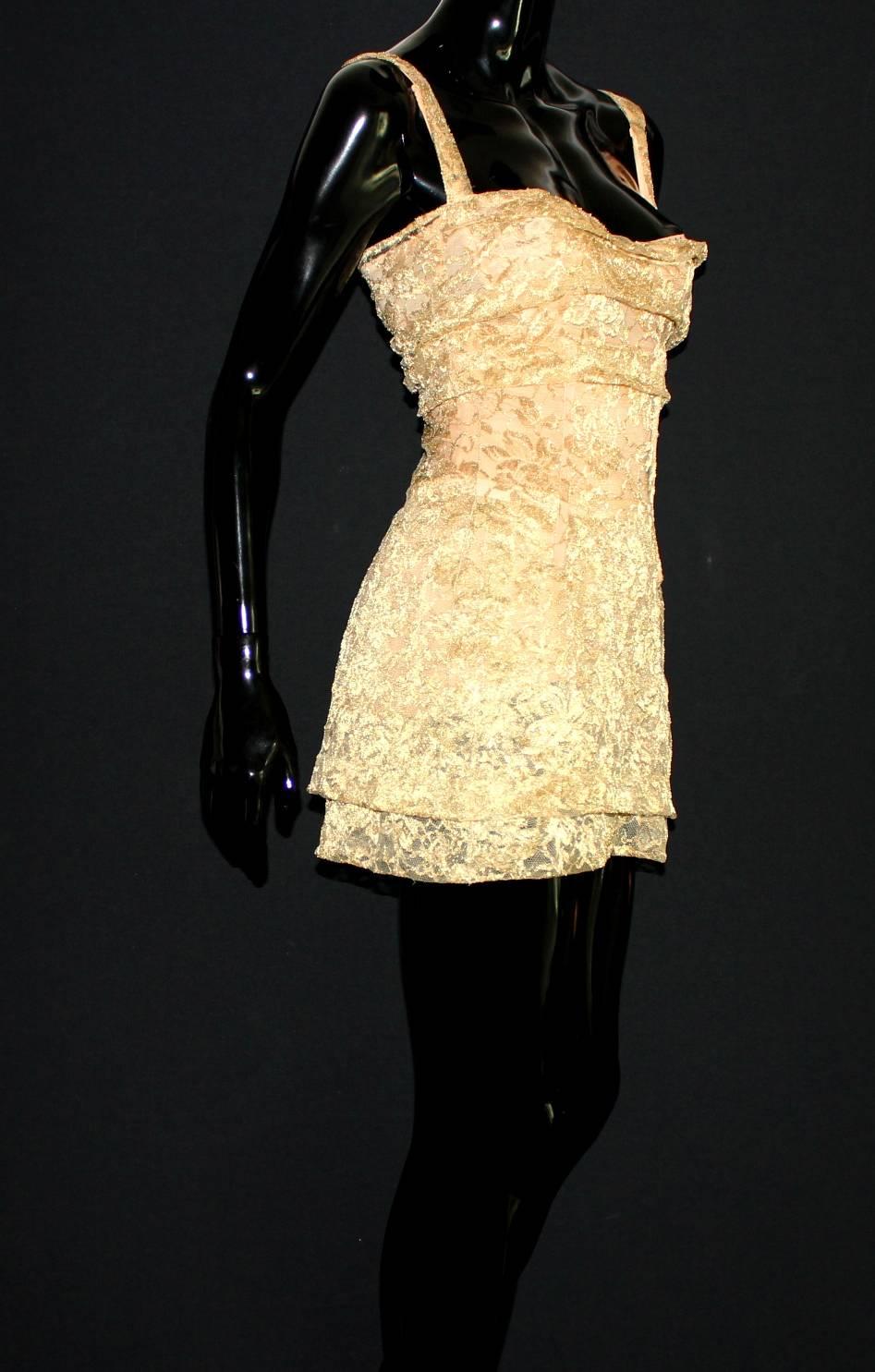 Amazing 1990s Dolce & Gabbana Draped Golden Lace Corset Dress In Good Condition In Switzerland, CH