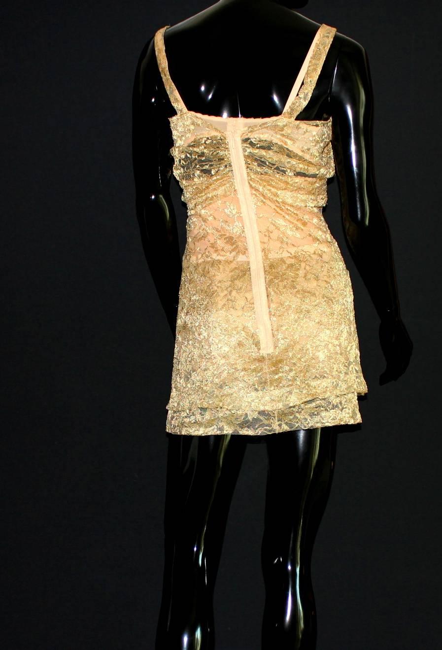 Women's Amazing 1990s Dolce & Gabbana Draped Golden Lace Corset Dress