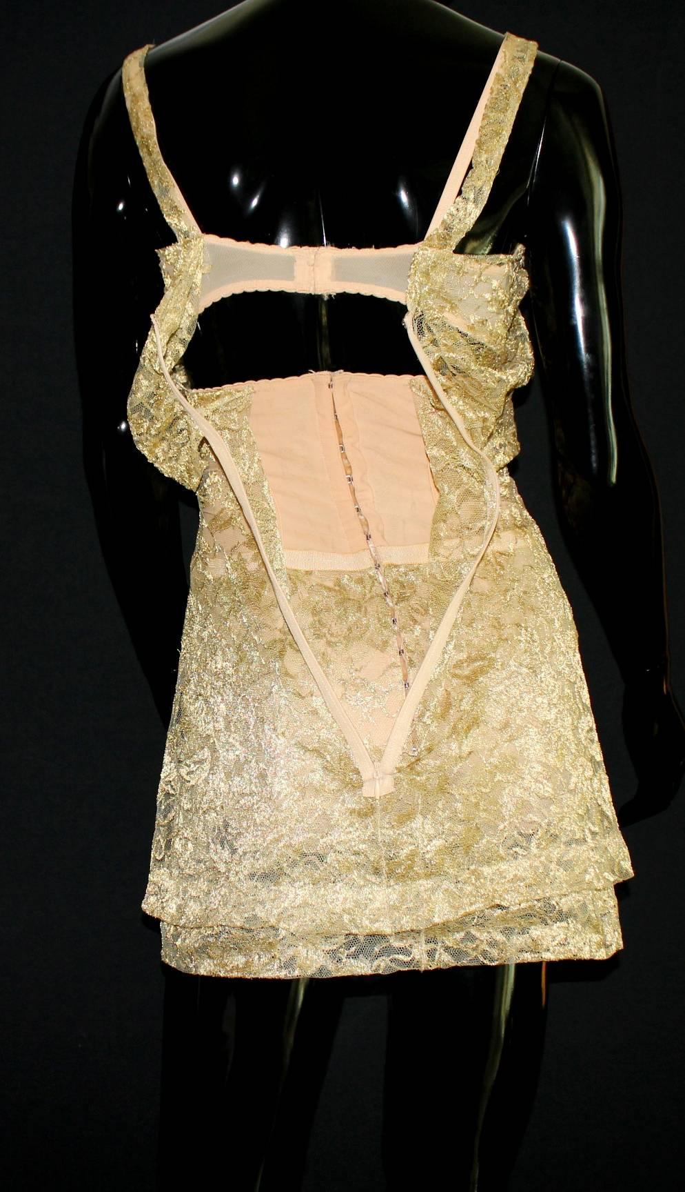 Amazing 1990s Dolce & Gabbana Draped Golden Lace Corset Dress 2