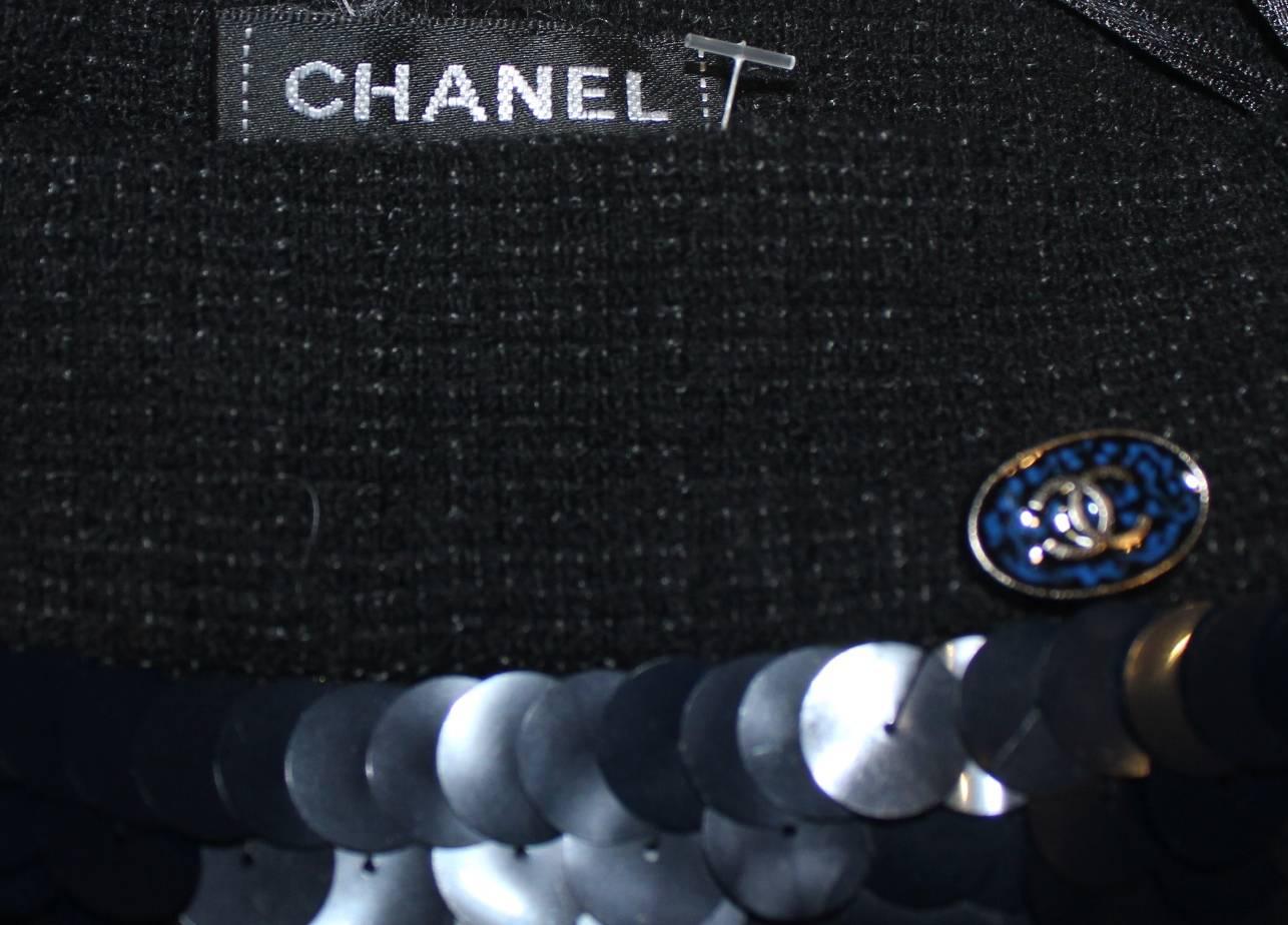 Black Amazing Chanel Midnight Blue Sequin Tweed Pencil Skirt