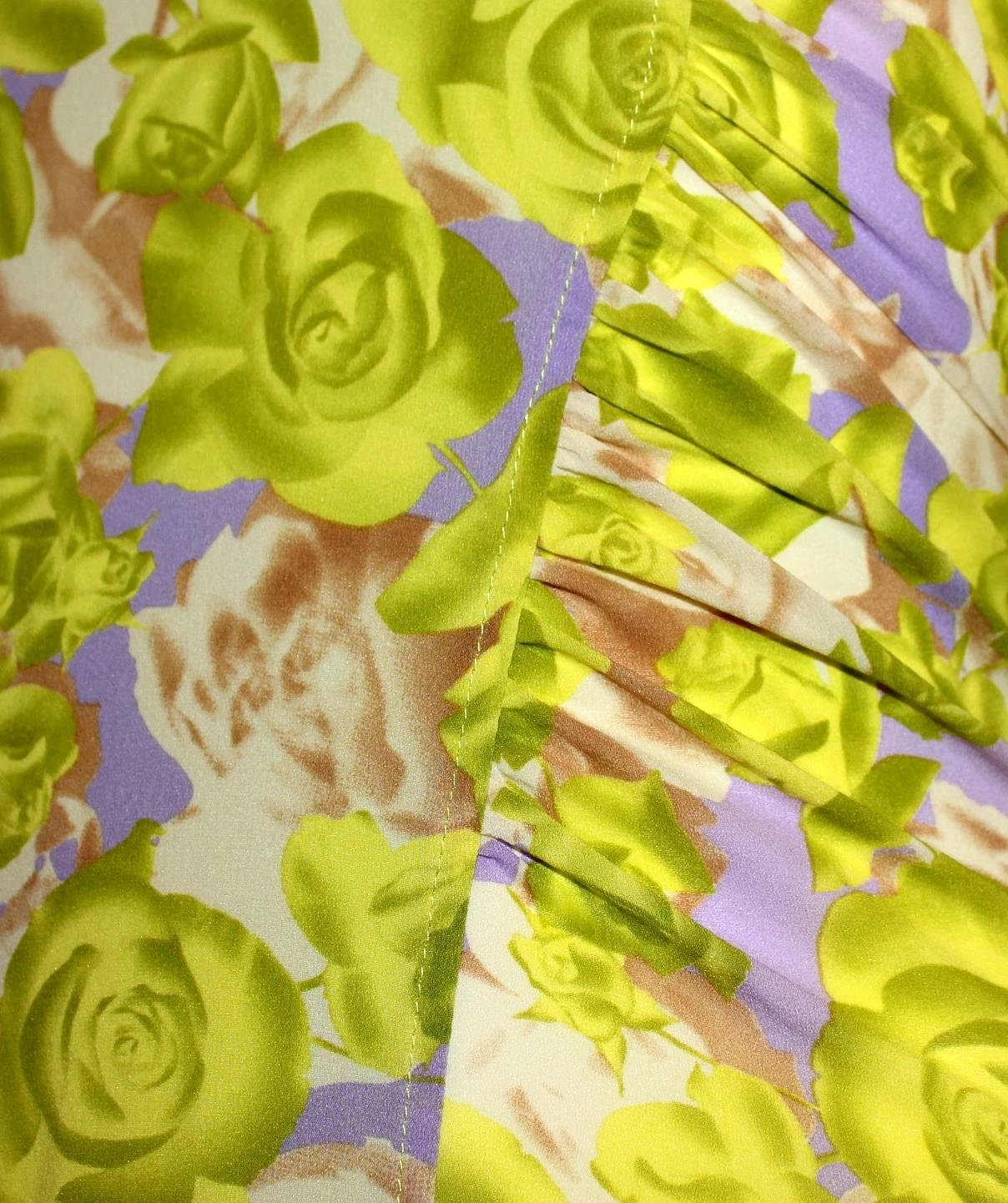 NEW Teri's Stunning Versace Ruched Rose Floral Print Silk Neckholder Dress 1