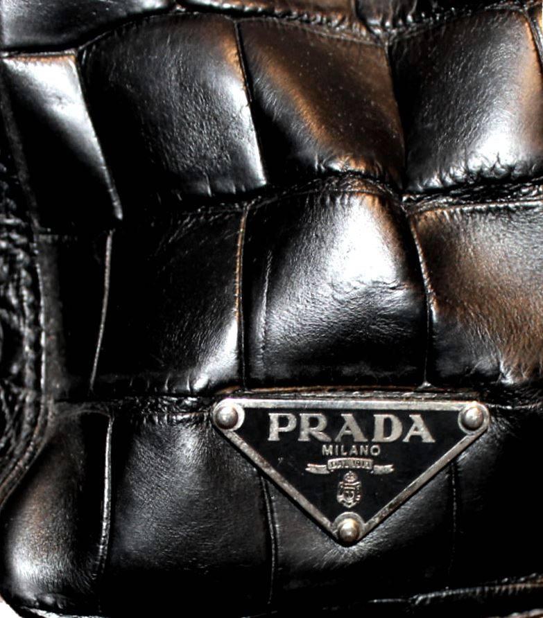 Amazing Black Prada Alligator Skin Handbag XL Clutch In Excellent Condition In Switzerland, CH