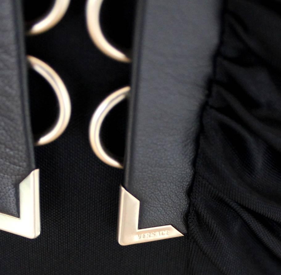 Women's Stunning Versace Black Jersey & Leather Trim Dress