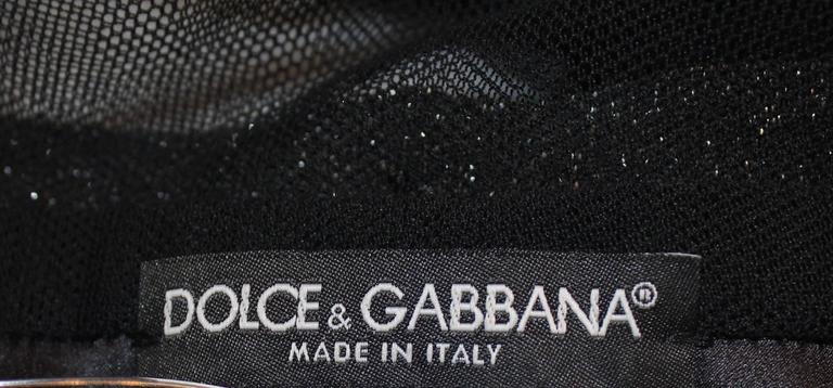Dolce and Gabbana Gunmetal Tulle Silk Dress with Stand Up Collar For Sale at 1stdibs