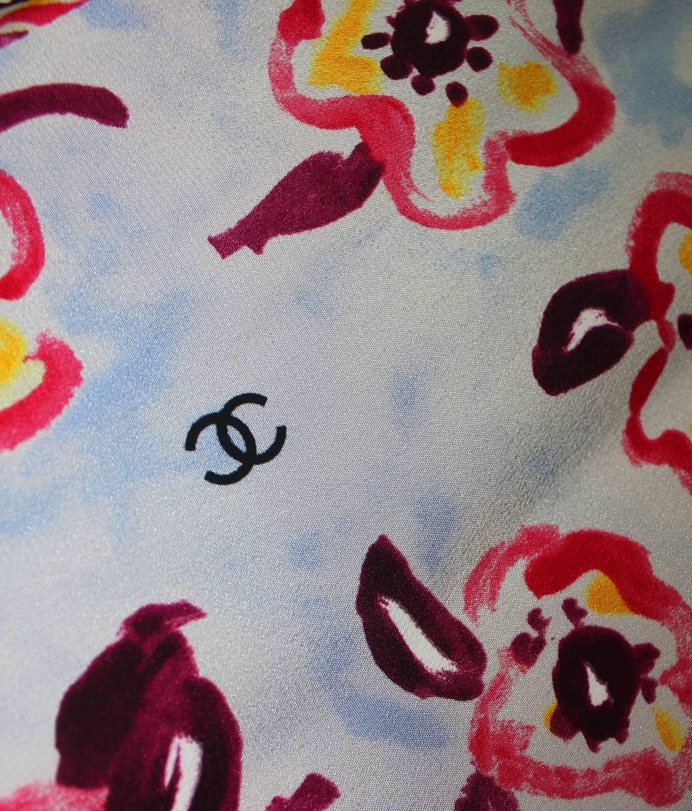 Chanel CC Logo Camellia Print Vintage Silk Jumpsuit with Belt 1