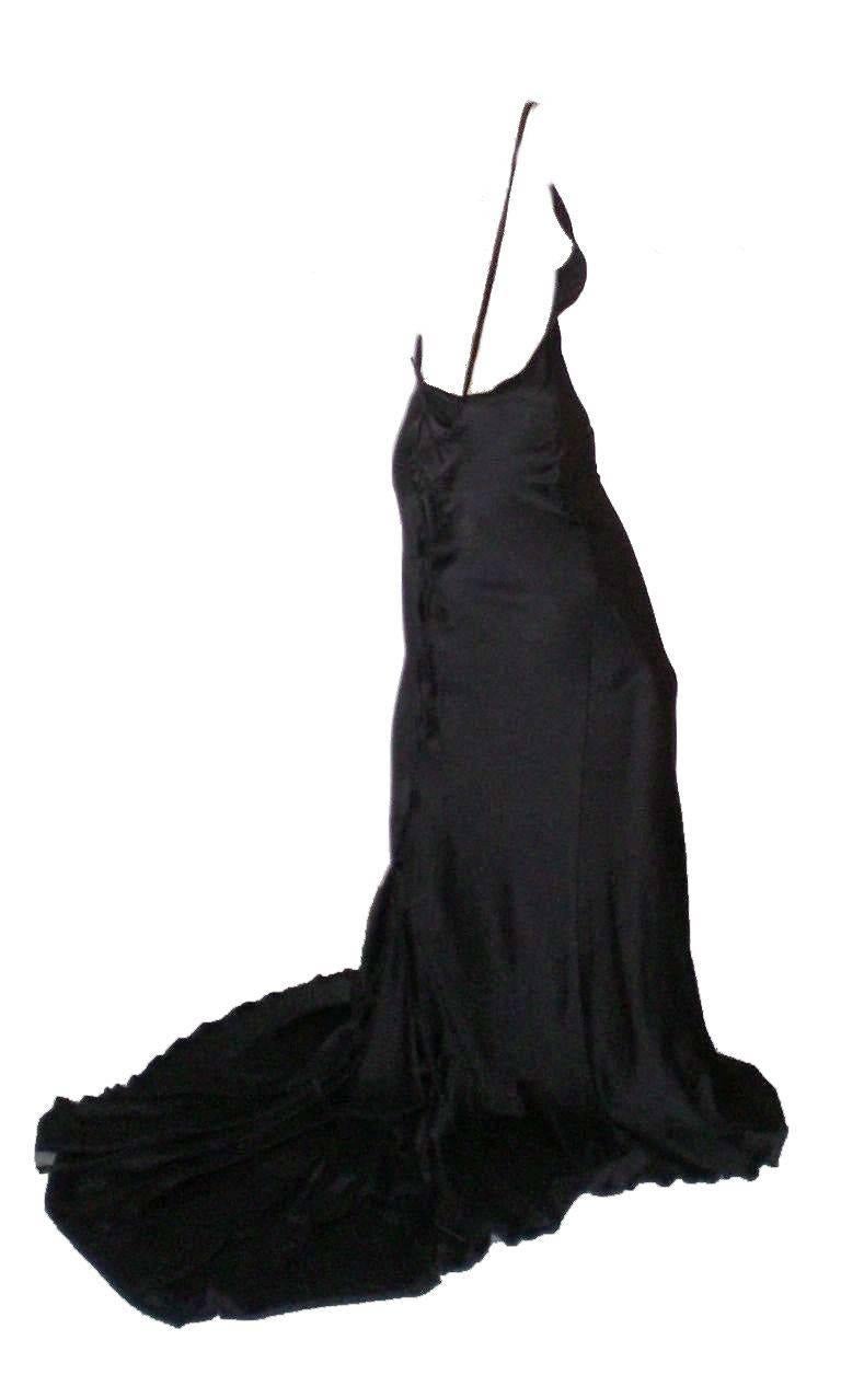 Glamorous Gucci by Tom Ford Black Silk Lace up Evening Gown with Huge Train In New Condition In Switzerland, CH
