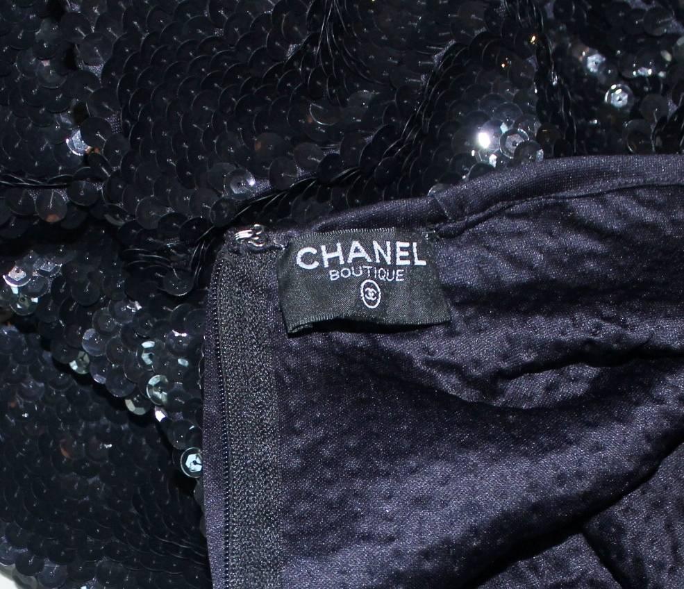Women's Chanel Boutique Vintage Black Sequin Evening Dress 1980s 1990s