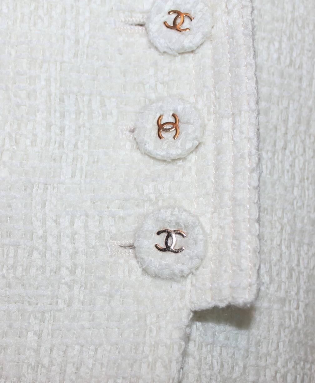 Women's Classy Chanel Ivory Tweed CC Logo Button Jacket