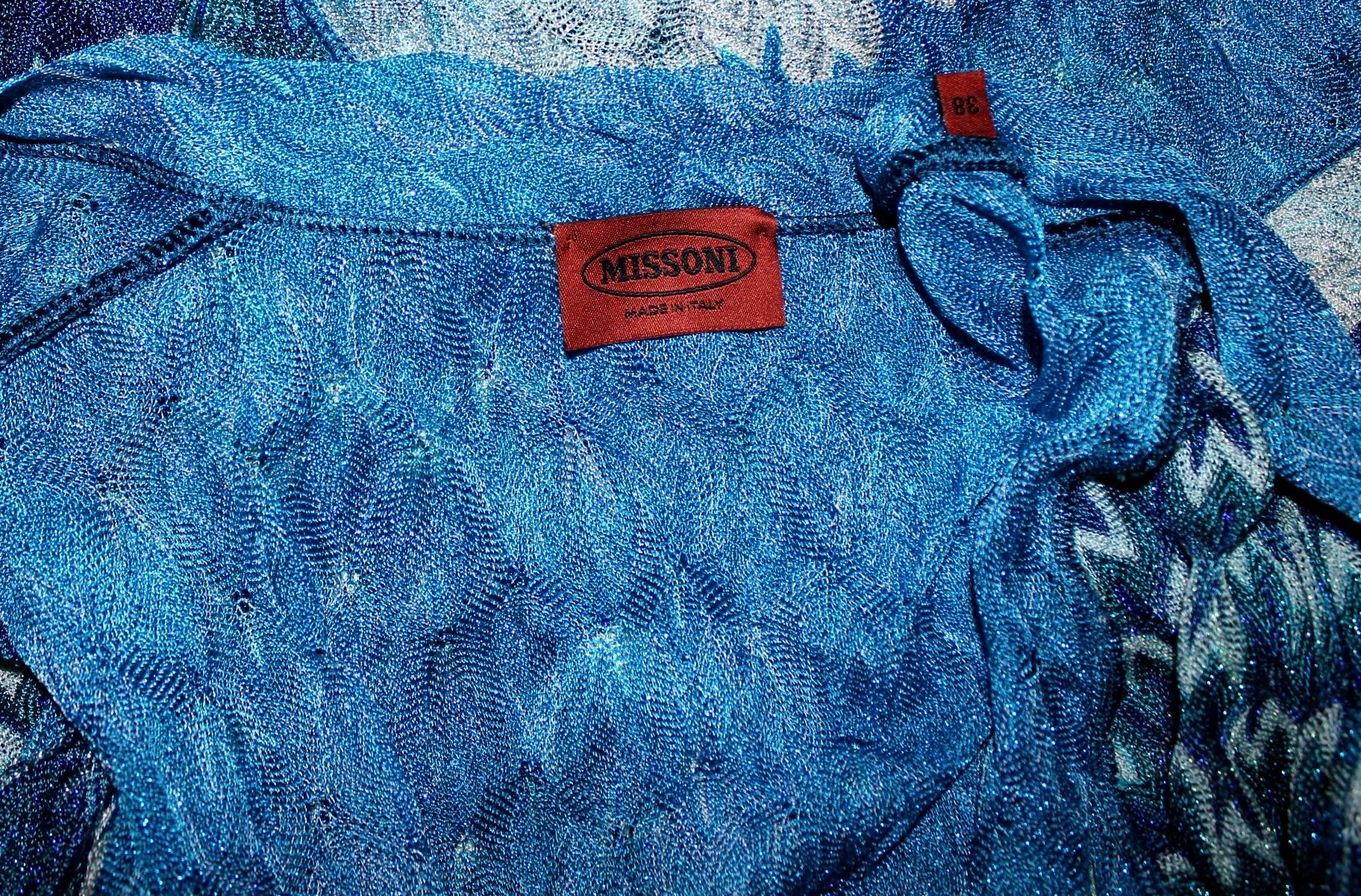 Women's Missoni Metallic Seafoam Blue Crochet Knit Maxi Dress Gown Coat