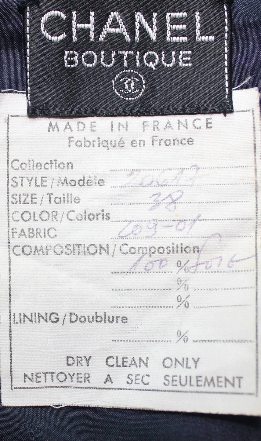 Vintage Chanel Blue Doupioni Silk Mao Mandarin Style Skirt Suit CC Logo Details 2