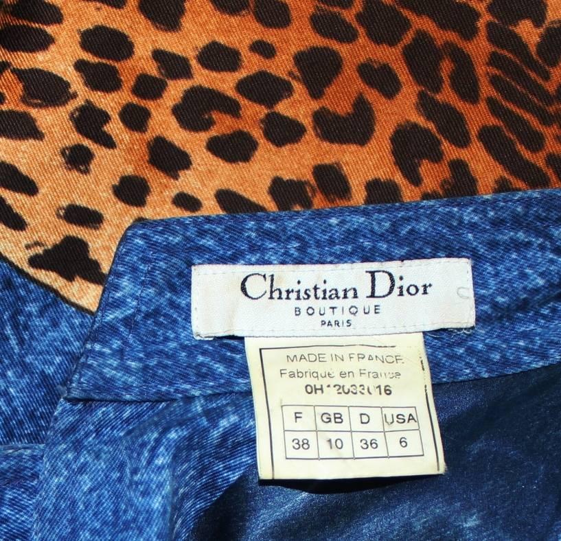 Women's Christian Dior by John Galliano Denim Leopard Cheetah Asymmetric Skirt 2000