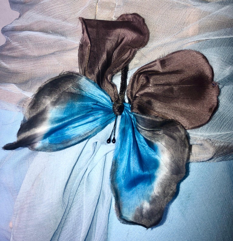 Women's Iconic Dolce & Gabbana 1998 Pale Blue Silk Corset Butterfly Evening Gown Dress