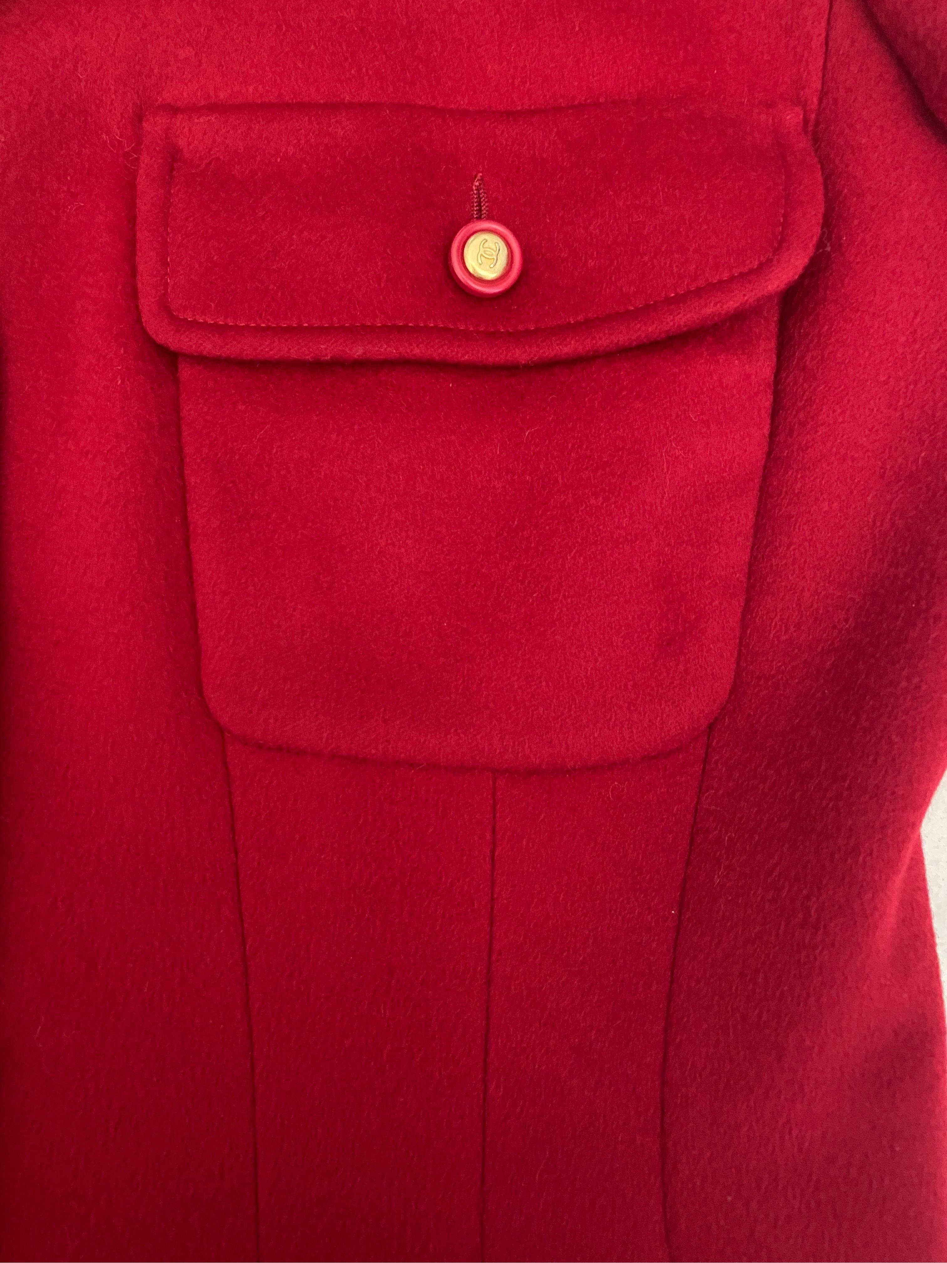 Women's Chanel Red Cashmere Mandarin Chinese Collar Signature Jacket Blazer