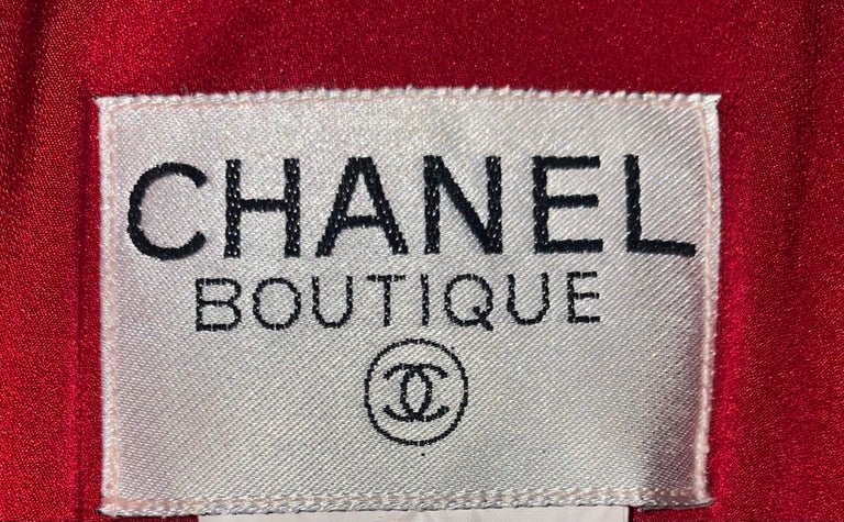 Chanel Red Cashmere Mandarin Chinese Collar Signature Jacket