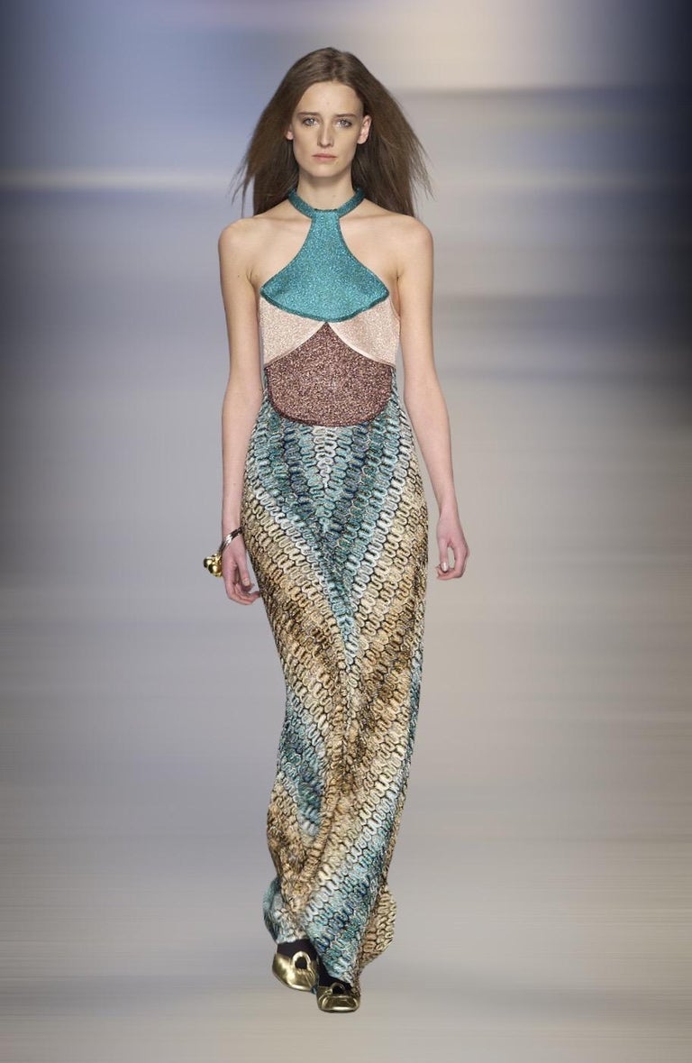 Gorgeous Missoni Metallic Lurex Crochet Knit Evening Dress Gown with ...
