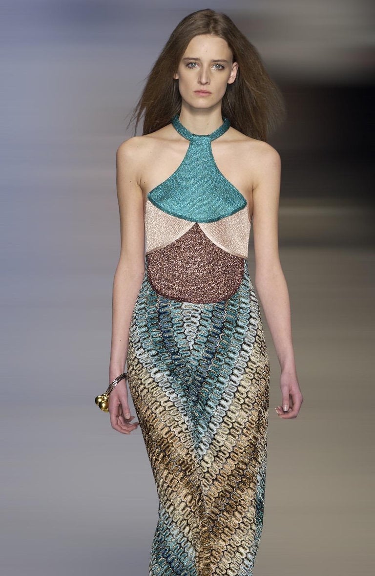 Missoni Metallic Lurex Crochet Knit Evening Dress Gown with