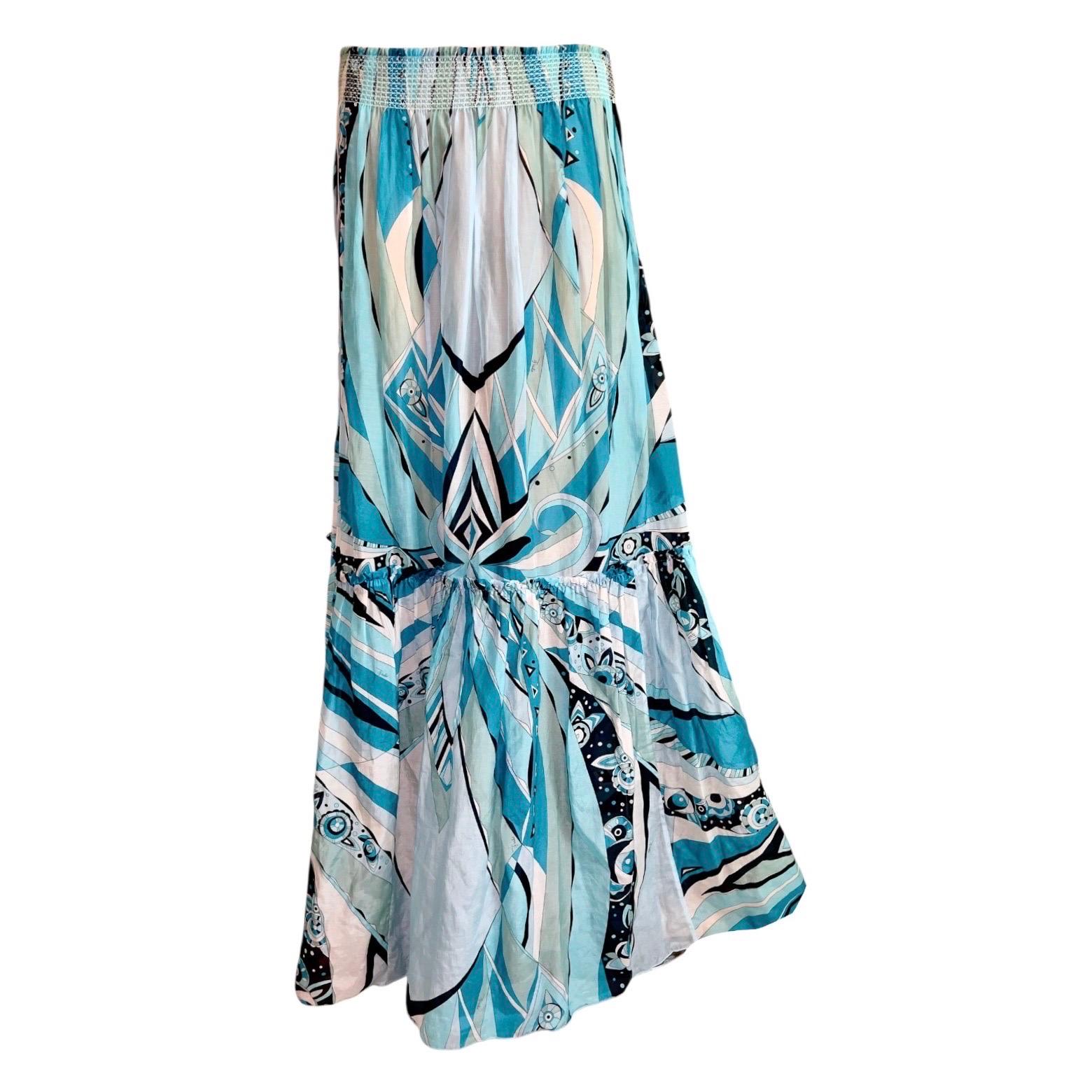 NEW Emilio Pucci Signature Print Cover Up Kleid Maxirock M (Blau) im Angebot