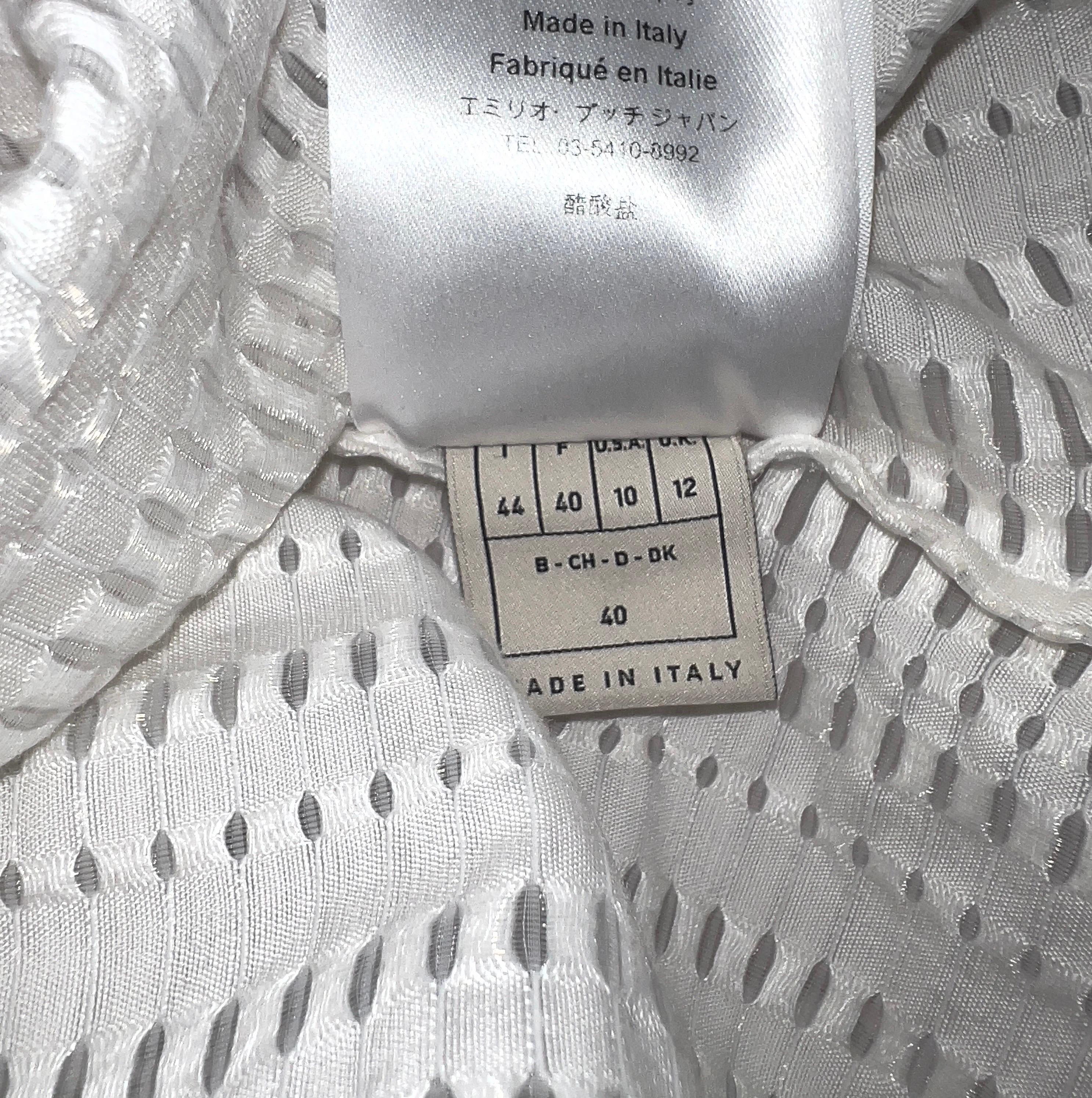 NEW Emilio Pucci White Lasercut Perforated Top Business Blouse with Bowtie 44 en vente 2