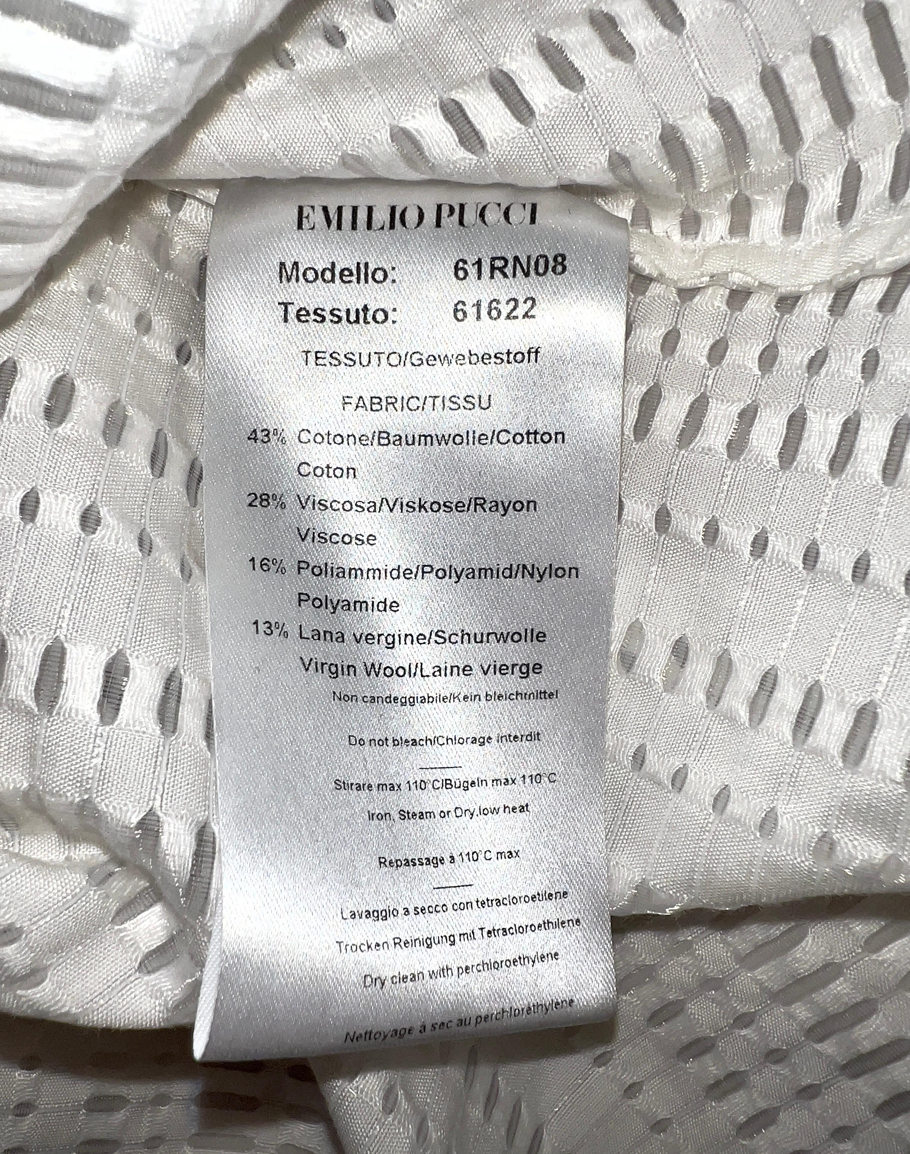NEW Emilio Pucci White Lasercut Perforated Top Business Blouse with Bowtie 44 en vente 1