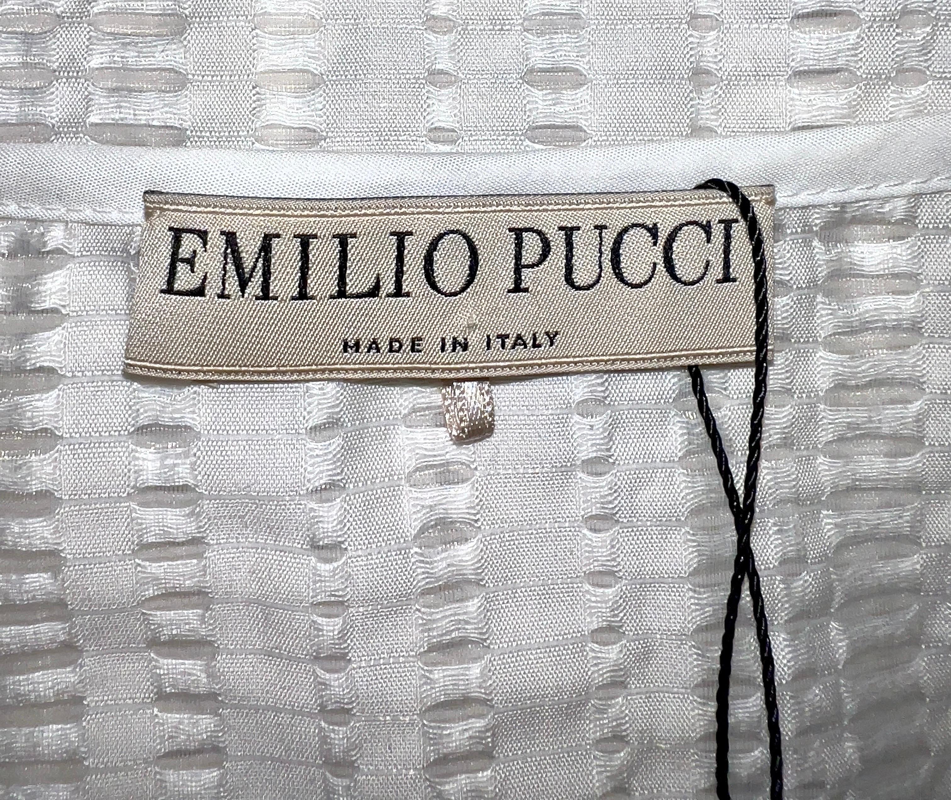 NEW Emilio Pucci White Lasercut Perforated Top Business Blouse with Bowtie 44 en vente 3
