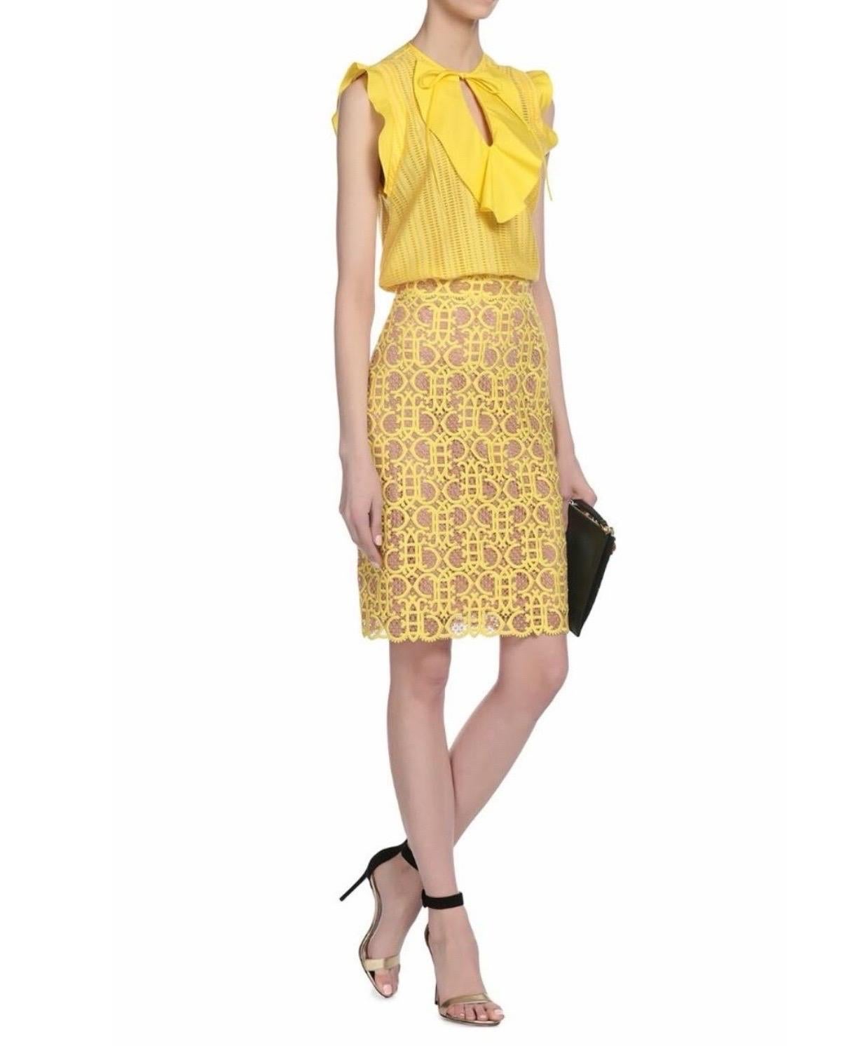NEW Emilio Pucci White Lasercut Perforated Top Business Blouse with Bowtie 44 en vente 4