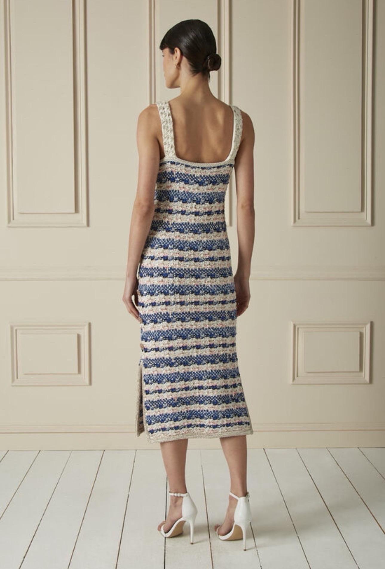 NEW Chanel Multicolor Signature Gripoix Button Crochet Knit Dress Gown 34 in vendita 8