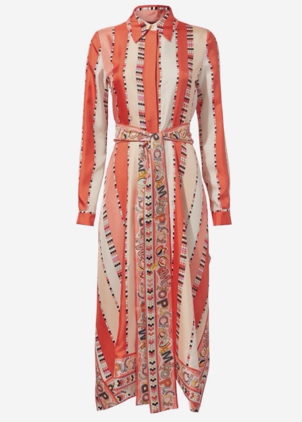 NUOVO Emilio Pucci Signature Abito sciarpa in twill di seta stampato con cintura 36 in vendita 10
